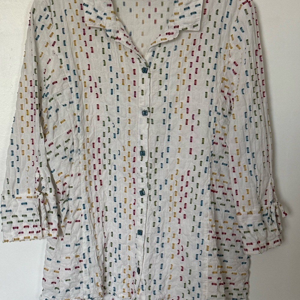 Habitat White Button Down Shirt with Multicolor Stitching